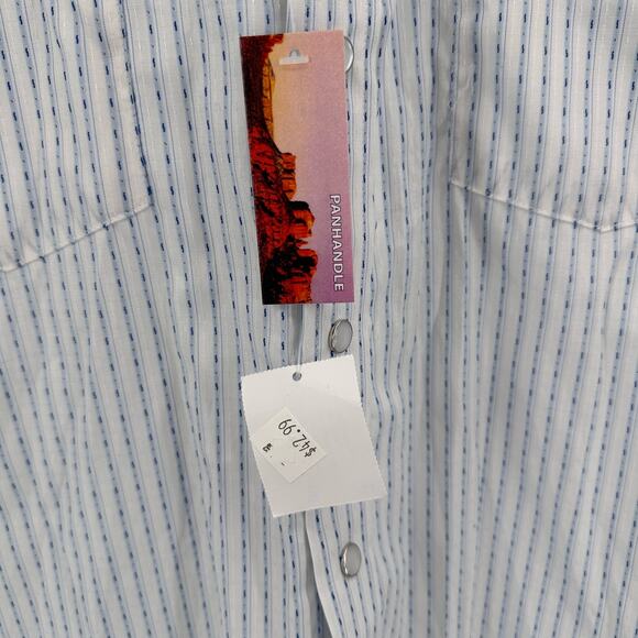 Panhandle Blue/White Snap Up Button Up Shirt Men 17 Stripe Pearl Vintage Western - Picture 6 of 7